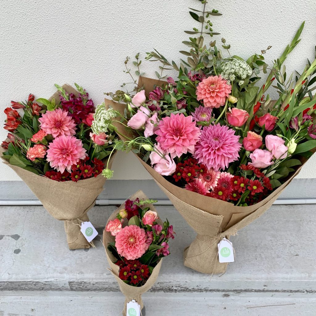 Three sizes of daily mixed bouquet displayed together